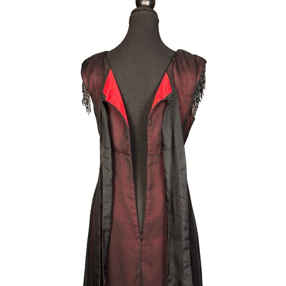 Vintage 90s Black Red Gown Elegant Evening Dress Beaded Formal Dress Gothic - Picture 7 of 10